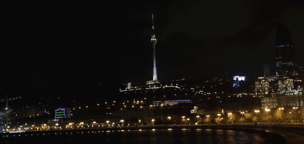 Baku TV Tower at night